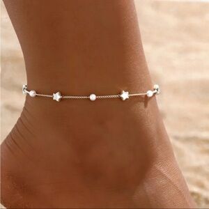 Pearl Silver Star Ankle Bracelet
